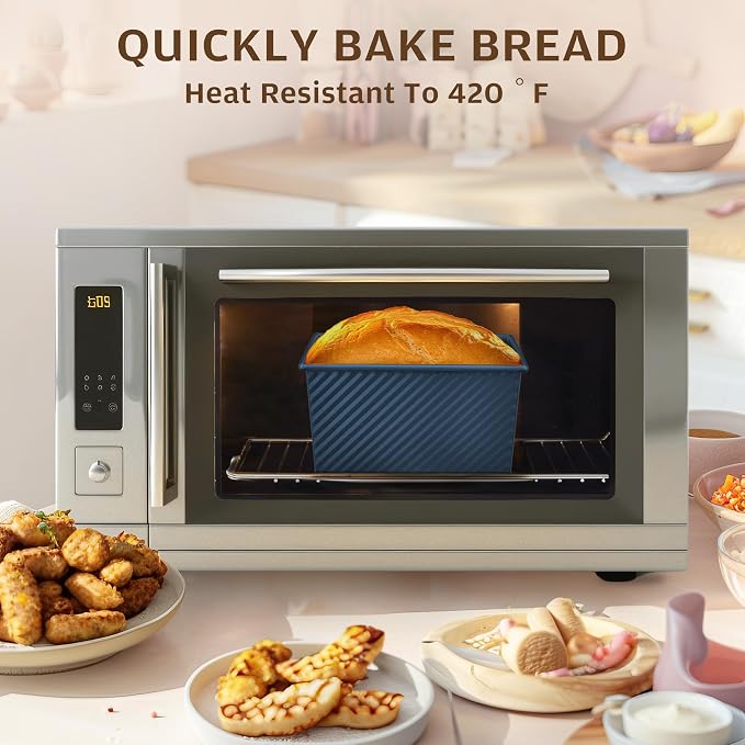 KITESSENSU Pullman Loaf Pan with Lid, 1 lb Dough Capacity Non-Stick Bakeware for Baking Bread, Carbon Steel Corrugated Bread Toast Box Mold with Cover,Blue
