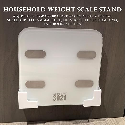 Weight Scale Holder for Wall – Adjustable Storage Bracket for Body Fat & Digital Scales, Universal Fit for Home Gym, Bathroom, Kitchen with 4Pcs Stickers（White）