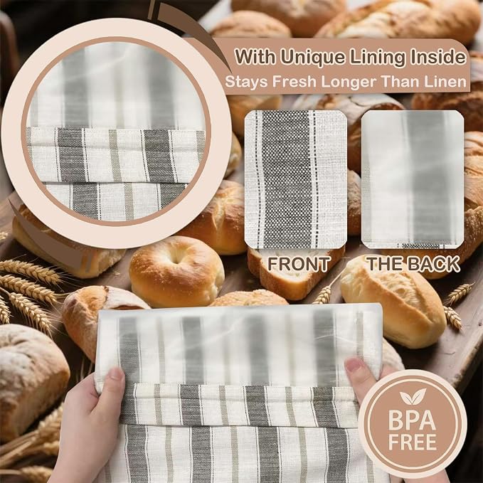 Premium Bread Bags for Homemade Loaves, XL Reusable Linen with Plastic Lining, Equipped with Convenient Drawstring for Ultimate Freshness, BPA-Free, Ideal for Sourdough & Artisan Breads, 1 PCS