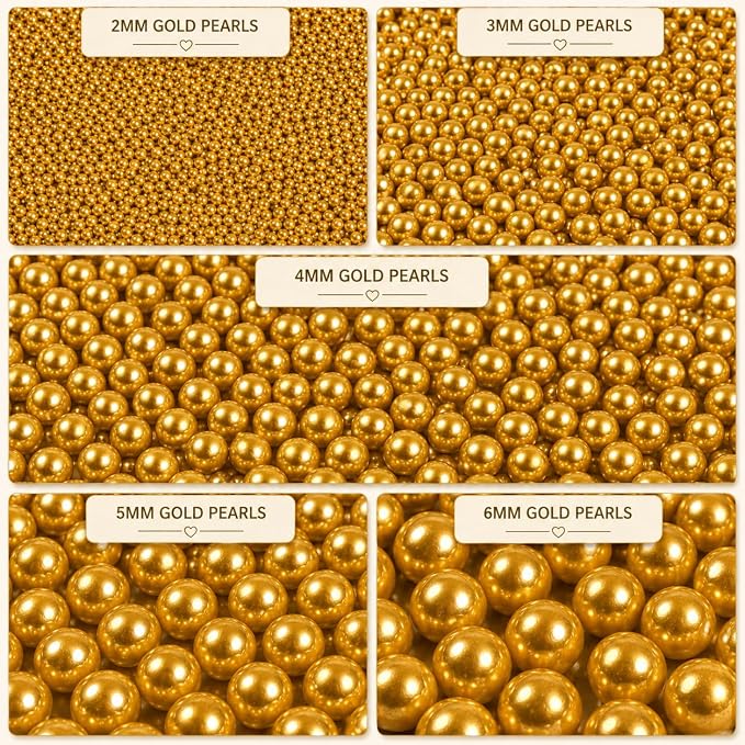 Confect Pearl Gold Sprinkles | Gold Sprinkles for Cakes & Cupcakes Decoration & Celebration | Assorted pack of 5 All That Glitters | Mix Golden Pearl Dragees | Vegan, Gluten-Free, Nut-Free, Soy-Free, Dairy-Free, Palm Oil-Free, No Artificial Dyes- 5 Oz
