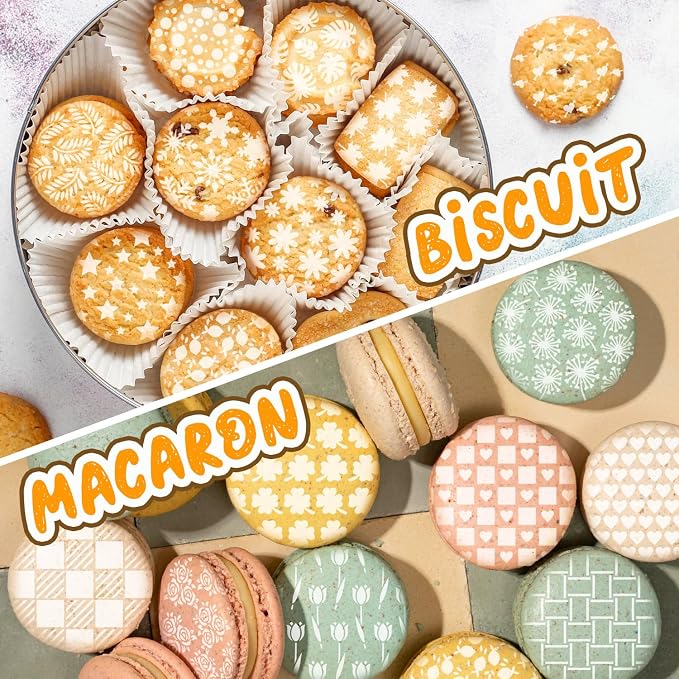 42PCS Cookie Stencils Reusable Cookie Cake Stencils Royal Icing, Plastic Baking Stencil for Cake Decorating Buttercream Dessert Coffee DIY Drawing Birthday Party (Random Style 5.5In)