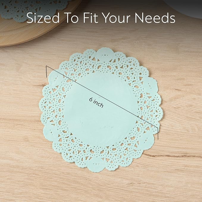 Restaurantware-Pastry Tek 6 x 6 Inch Paper Lace Doilies, 4000 Disposable Table Doilies - Elegant Lace Finish, Long Lasting, Teal Paper Placemat, for Pastries, Cupcakes, Desserts