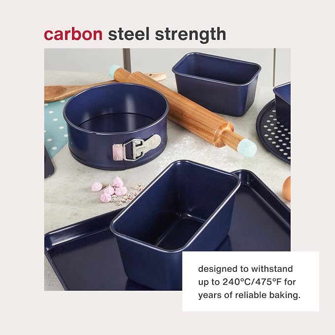 Zyliss E980201 Non-Stick Loose Base Square Cake Tin | 20cm/8in | Carbon Steel | Dark Blue | Baking Tin/Bakeware | Dishwasher Safe | 5 Year Guarantee