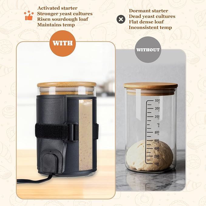 Sourdough Starter Warmer Wrap, Sourdough Starter Jar Heat Wrap, Sourdough Heating Warming Mat with Temperature Control(41-113℉) & 24H Timer, Dough Bread Warmer for Kitchen Baking (Rectangle)