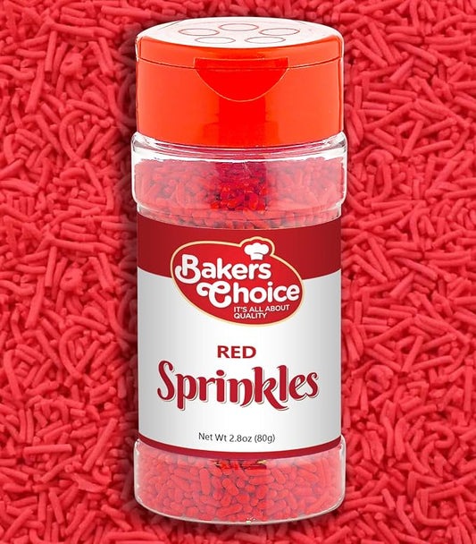 Bakers Choice Red Sprinkles for Baking - Jimmies Sprinkles for Ice Cream Toppings - Dairy Free, Kosher 2.8 oz.