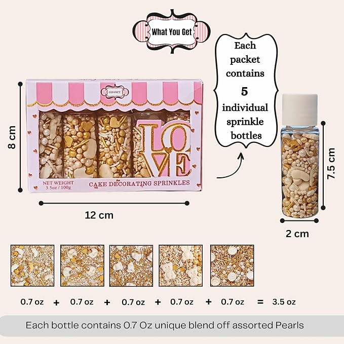 Confect Neutral Baby Shower Sprinkles | Gander Reveal Sprinkles | Mix Gold, Silver, Pearl & Mint Green Sprinkles | Pack of 5 Edible Sprinkle | Vegan, Gluten-Free, Nut-Free, Soy-Free, Dairy-Free, Palm Oil-Free - 5 Oz