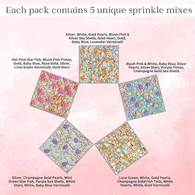 Confect Under the Sea Sprinkle Mix Set – Sea Shell, Star Fish, Mermaid & Sea fishes Edible Decorations in Ocean-Inspired Colors - 5 Assorted Pastel Sprinkle Blends for Cake, Cupcake & Cookie Decorating -Vegan, Gluten-Free, Nut-Free, Soy-Free, Dairy-Fre...