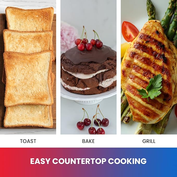 Total Chef Toaster Oven - Countertop Oven for Toast, Bake, Broil, Pizza, Compact Size For Small Kitchen, Appliance with Timer, Black