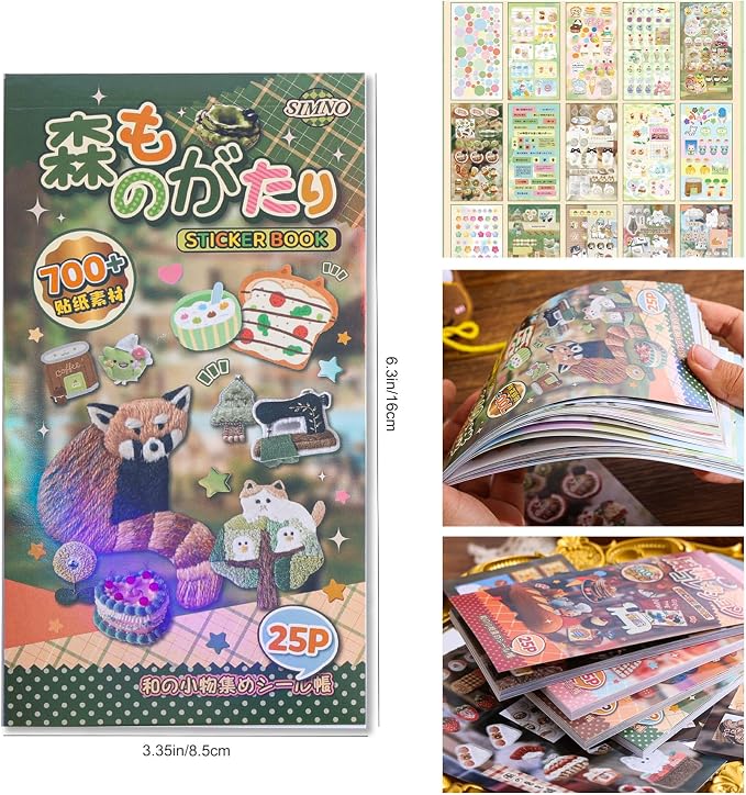 Girl's Japanese Retro Sticker Book, 700+ Kawaii Old Showa Style Embroidered Stickers, Forest Story Theme for DIY Scrapbooking Journaling Handbook Decoration