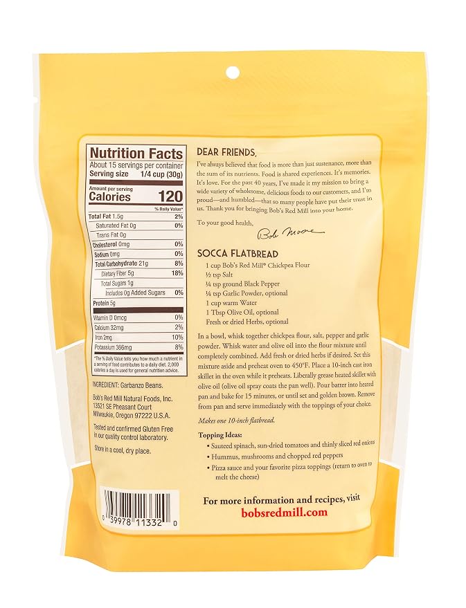 Bob's Red Mill Chickpea Flour, 16oz (Pack of 4) - Non GMO, Gluten Free, Vegan, Keto, Kosher