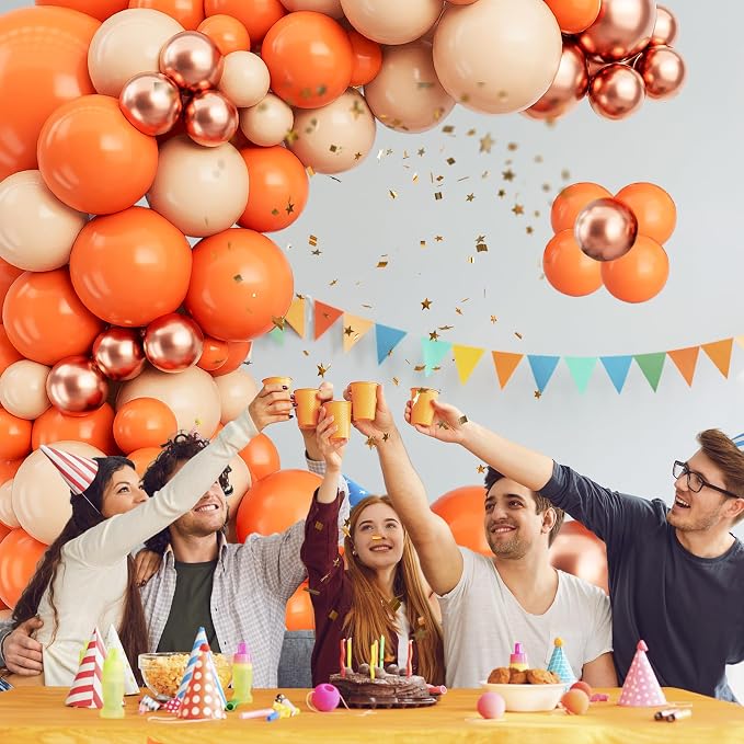 Orange Balloon Arch Garland Kit-Macaron Orange Balloon Latex Metallic Rose Gold 122Pcs for Baby Shower,Thanksgiving,Birthday,Wedding,Graduation,New Years Decoration.