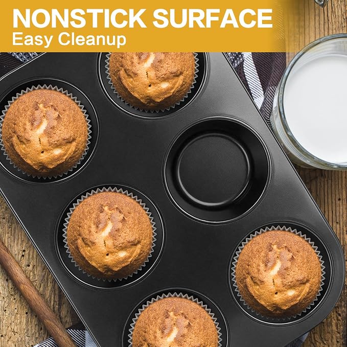 Jumbo Muffin Pan 6 Cup, 2-Pack Nonstick Extra Large Muffin Tin for Baking, Durable Non-Toxic Carbon Steel, 3.35'' Diameter, 1.6'' Muffin Mold, Jumbo Cup Design