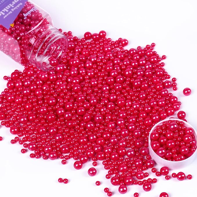 Red Pearl Sprinkles for Cake Decorations 3.52 ounce Edible Sugar Sprinkles for Cupcake Toppers Wedding Party Patriotic Valentines Halloween Christmas Holiday Supplies