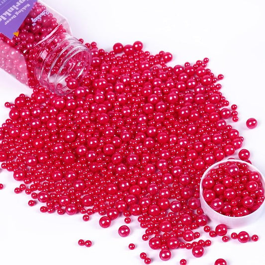 Red Pearl Sprinkles for Cake Decorations 3.52 ounce Edible Sugar Sprinkles for Cupcake Toppers Wedding Party Patriotic Valentines Halloween Christmas Holiday Supplies