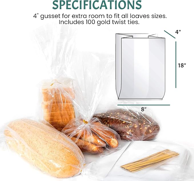 Reusable Plastic Bread Bags for Homemade Bread - 50 Pack Clear Bag with Ties For An Airtight Moisture-free Preservation and Storage - Loaf For Home Bakers and Bakery Owners
