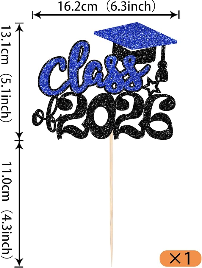 1 Pack 2026 Graduation Cake Topper Glitter Grad Cap Diploma Cake Decorations 2026 Senior Graduation Cake Pick for 2026 School Graduation Theme Party Cake Decoration Supplies Blue