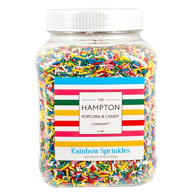 Rainbow Sprinkles Jimmies 1.98 Pounds Container, Sprinkles For Cake Decorating, Cake Sprinkles, Sprinkles For Baking, Ice Cream Toppings & More, The Hampton Candy Company