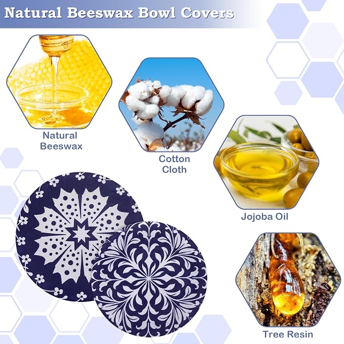 2 Large Reusable Beeswax Bowl Covers for Bread Proofing, 10/12 Inch Elastic Beeswax Wraps Cotton Cloth Sourdough Bowl Covers for Proofing Baskets, Mixer Bowls, Food Storage Containers