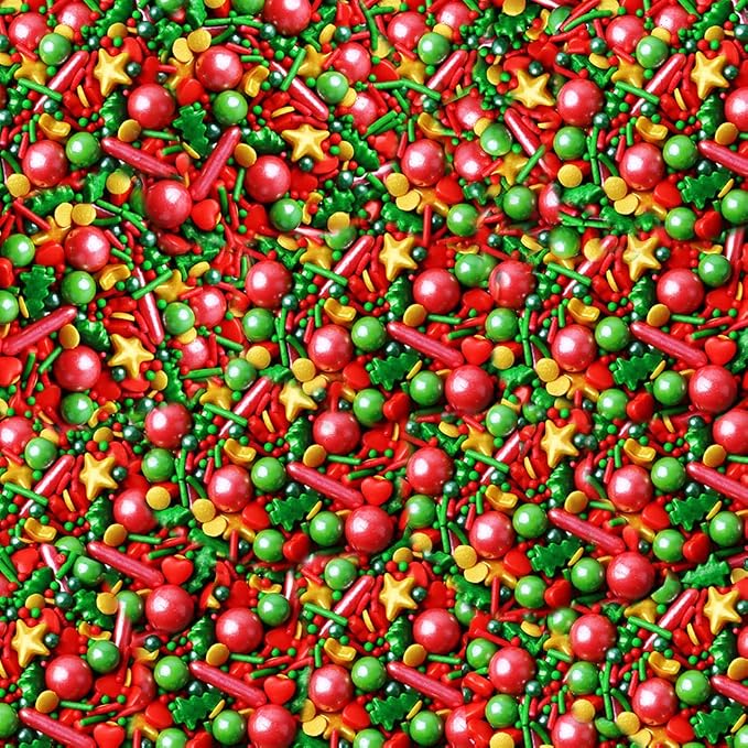 LEBERY Christmas Sprinkles Red Green Gold Sprinkles Holiday Sprinkle Mix Christmas Tree Sprinkle Star Cake Decoration Christma Jimmies Heart for Baking Cookie Ice Cream Decorations - 4.6 oz
