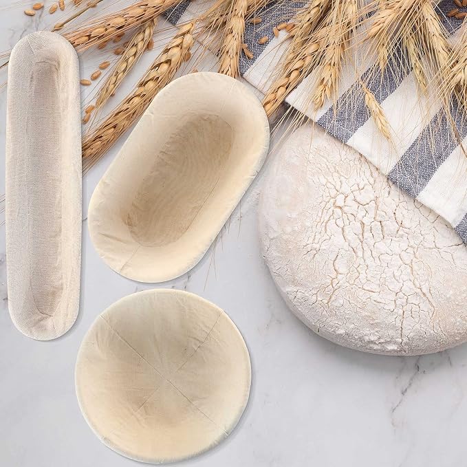 Gerrii 3 Packs Bread Banneton Proofing Basket 9" Round and 10" Oval and 15 Inch Oval Cane Sourdough Baskets Bread Baking Dough Bowl for Bakery Home Bakers