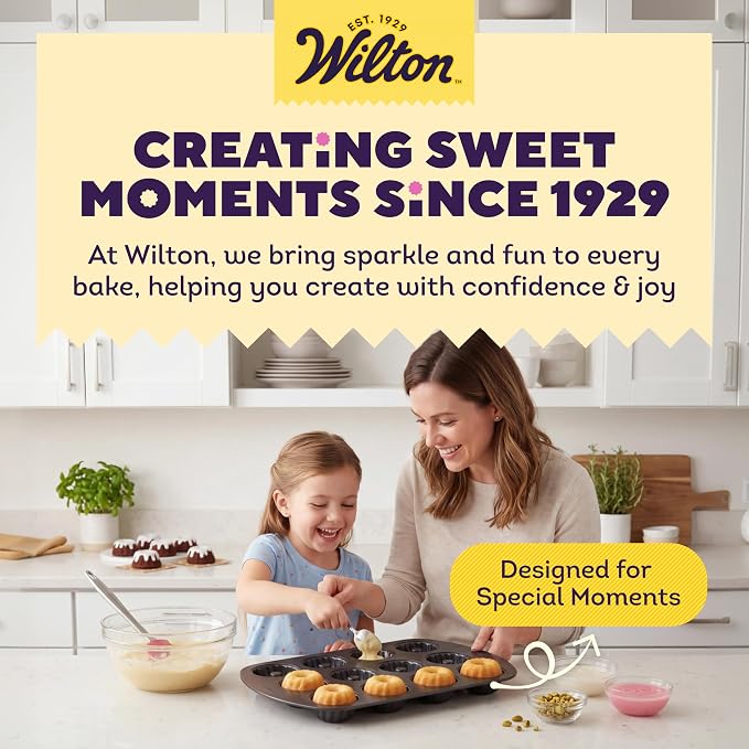 Wilton Gold Non-Stick Bakeware Mini Fluted Pan - Baking Pan for Mini Bundt Cakes, Donuts & More - Made Without PFAS & Scratch Resistant - Offers Even Heat Distribution - 16.5 x 11 Inch, 12 Cavity