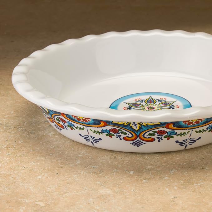 Euro Ceramica Zanzibar Stoneware Oven to Table 10.75" Pie Pan for Baking - Deep and Fluted Pie Dish for Classic Apple Pie, Quiche, Pot Pies, Tart and more.
