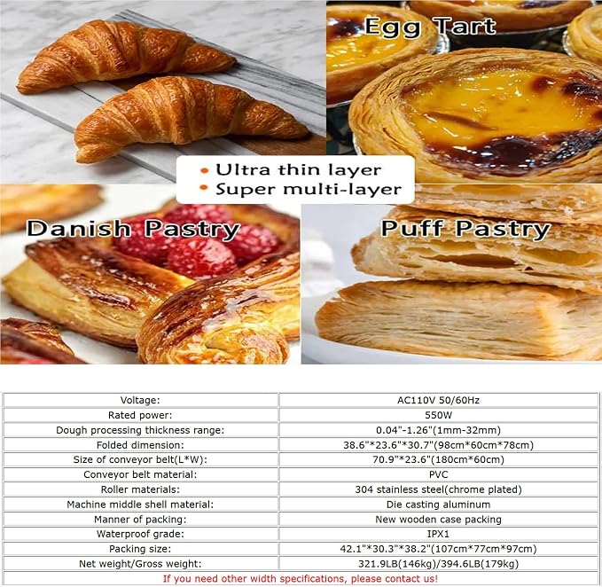 INTSUPERMAI Dough Sheeter Machine 23.6" Commercial Dough Press Roller Sheeter Fondant Sheeter Pasta Machine for Croissant, Puff Pastry, Marzipan