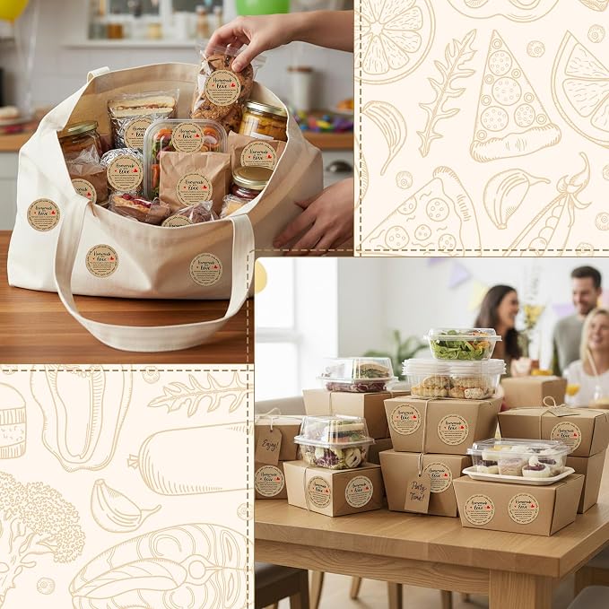 PANTIDE Cottage Food Law Labels Stickers - 500 Count Homemade with Love Adhesive Round Decal Roll, Made in A Home Kitchen Inspection Statement Thermal Printed for Packaging (2 x 2 Inch, Kraft Brown)