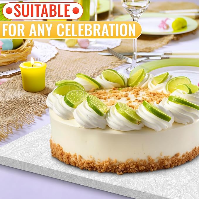 Cake Board Rectangle 13.8" x 9.9"x1/2" – Quarter Sheet Cake Drum with Double-Wall Corrugated Design, Grease-Resistant Foil, Smooth Edges – White Display for 4th of July Cakes, Pastries & Desserts