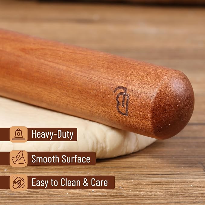 BAMBOO LAND- French Rolling Pin Set, 2 pcs, 16" & 8" Natural Wood | Rolling Pins for Baking Pastry, Dough, Bread, Cookie, Pizza, Kitchen Essentials
