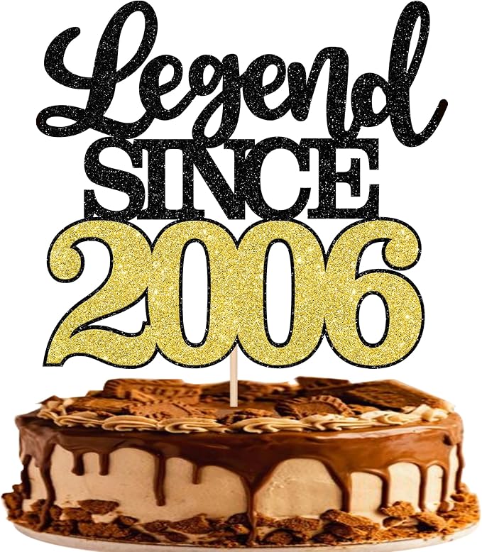 1 PCS Legend Since 2006 Cake Topper Black Gold Glitter Twenty Happy 20th Birthday Cake Pick Hello 20 Cheers to 20 Years Cake Decoration for 20th Birthday Anniversary Party Decorations Supplies
