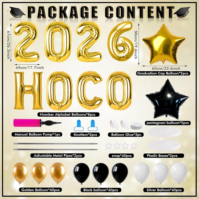 2 Sets Homecoming 2026 Balloon Column Stand Party Decorations Kits with Balloons Class of 2026 Hoco Balloon Tower Stand Kit for Homecoming Prom Party Photo Booth Props Backdrop Decor Party Supplies