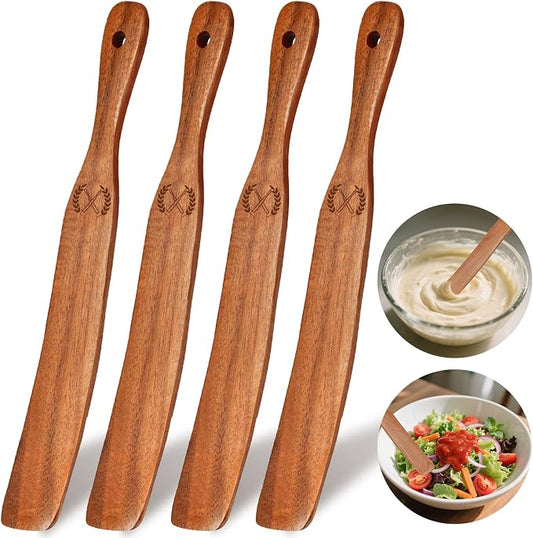 4Pcs Skinny Spurtle for Sourdough Starter, Reaching Bottom of Jars, Dough Whisk, Stirring, Mixing, Spreading, Wooden Stir Spurtles, Kitchen Tools for NonStick Cookware, Gift for Sourdough Lovers