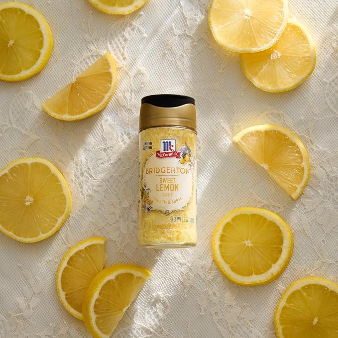 McCormick Bridgerton Finishing Sugar, Sweet Lemon, Limited Edition, Exquisite Lemon Flavor, For Elevating Baked Goods and Beverages, Garnishing, and More, 3.6 oz (Pack of 2)