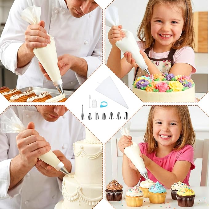 56 Pcs Reusable Piping Bags and Tips Set Frosting Piping Kit for Home | 16"Pastry Bags for Cake Decorating Cupcakes & Cookies with 48 Frosting Tips 2 Leak-Proof Cotton Icing Bags for Baker Beginner