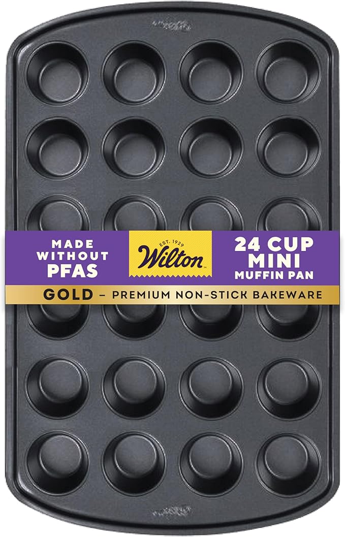 Wilton Gold Premium Non-Stick Warp-Resistant Bakeware, Made without PFAs, Muffin Pan, 24-cup, 16x10x1 in, Packaging May Vary