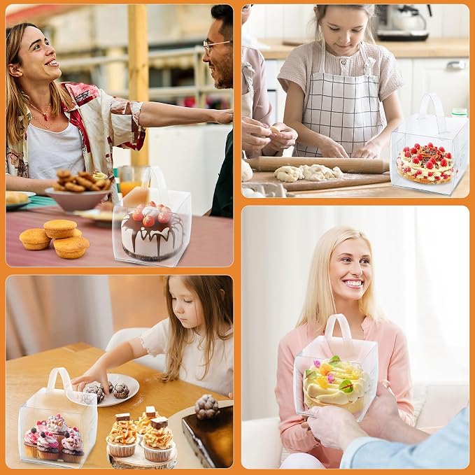 6x6x6in Clear Cake Boxes (20 Pack) - Transparent Bakery Boxes with Handles,5in 6in mini cake boxes for Cupcakes, Donuts & Party Treats - Clear gift boxes for Birthdays, Baby Showers & Gift Packaging