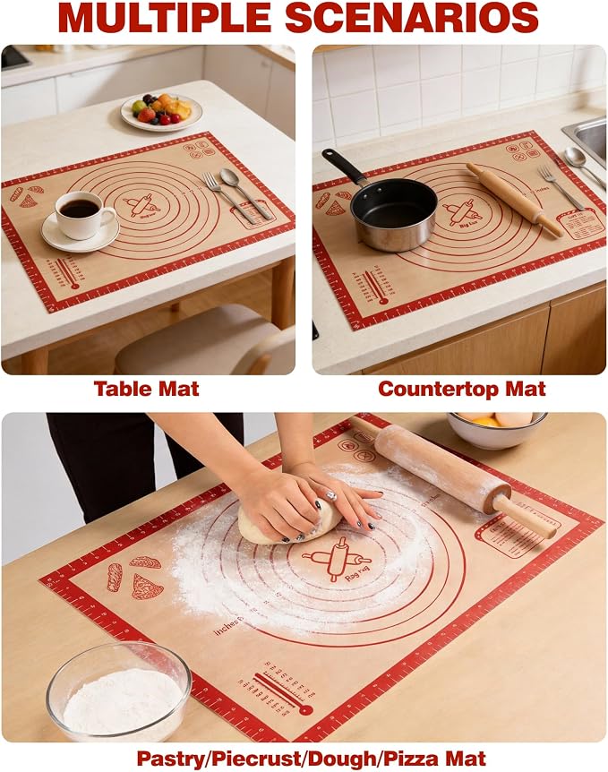 Large Silicone Pastry Mat Extra Thick Non Stick Baking Mat with Measurement Fondant Mat, Counter Mat, Dough Rolling Mat, Oven Liner, Pie Crust Mat 20'' * 27''
