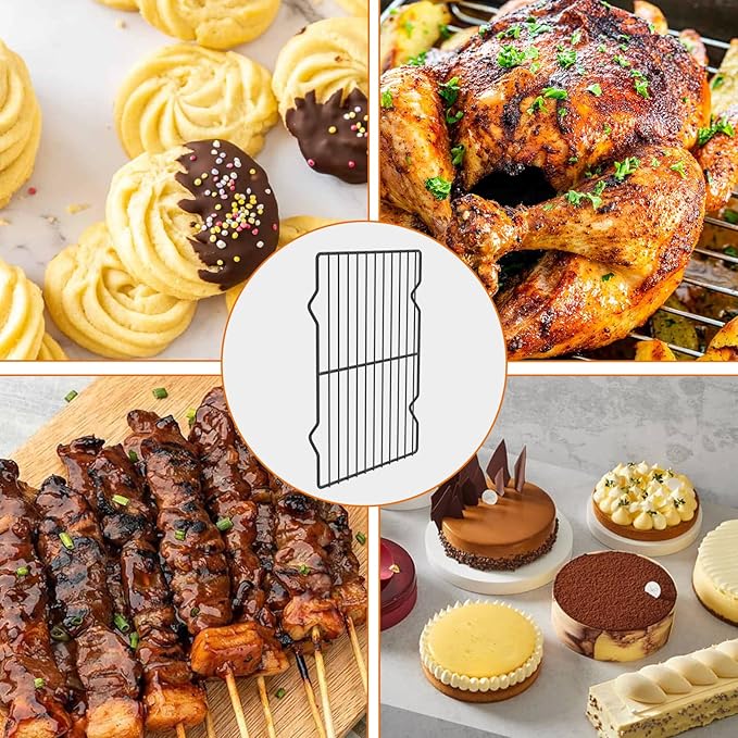 Adorila 2 Pack Cooling Rack for Baking, 8.3" x 11.4" Stainless Steel Grill Rack, Small Grid Baking Rack for Baking Cooking Roasting Oven (Black)