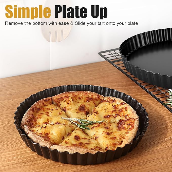 Tart Pan, 12 Inch Nonstick Deep Baking Dish Pie Plate with Removable Bottom Round Nonstick Quiche Pan, Heavy Duty Fluted Side for Pies, Mousse Cakes, Dessert Baking