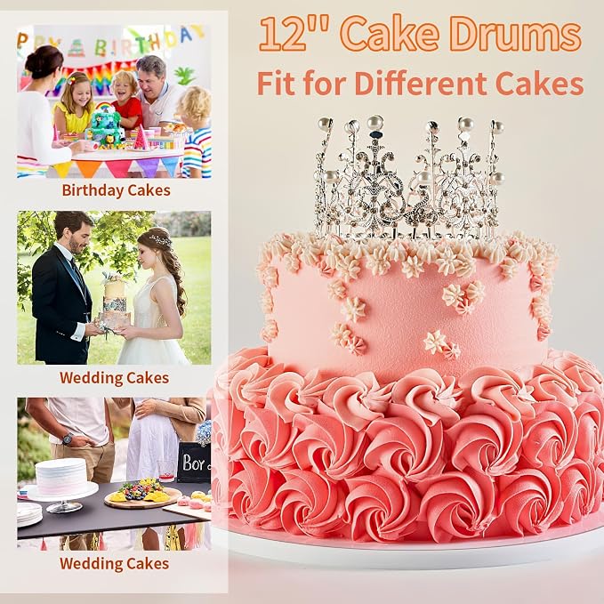 Cake Drums 12 Inch - Sturdy 1/2 Inch Cake Drum, Cake Boards 12 inch Round,Corrugated Cake Base Cake Boards for Multi-Layer Cakes, White, 2 Pcs