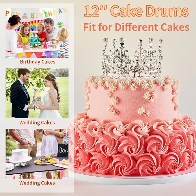 Cake Boards 12 Inch Round - Sturdy 1/2 Inch Drum, Corrugated Base for Multi-Layer Cakes, White, 5 Pcs