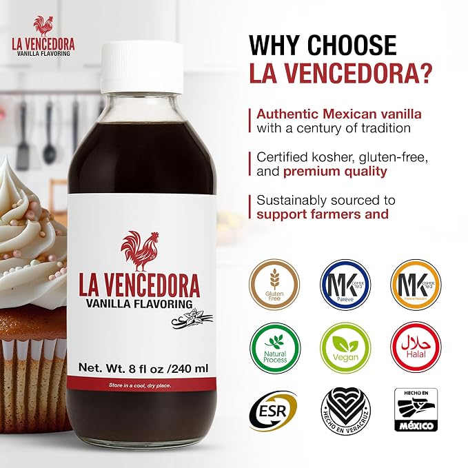 La Vencedora Mexican Vanilla – 8oz Bottles (Pack of 2) – Traditional Vanilla Flavoring for Baking, Cooking & Desserts – Made in Mexico
