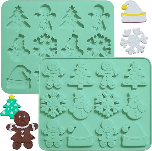Zorazio 2Pack Christmas Silicone Cookie Chocolate Molds,Christmas Tree Silicone Mold, 12-Cavity Christmas Chocolate Mold for Candy Cookies Including Snowman Snowflakes Santa Hat