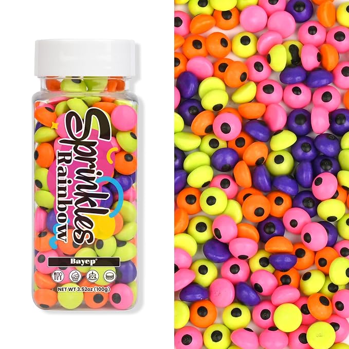 Bayep Rainbow Sprinkles for Cake Decorating Small Eyeball Candy for Ice Cream, Cookies, Baking, Cupcake Topper Colorful Sprinkles Perfect for Birthday Party Halloween Holiday Supplies 3.52 Ounce