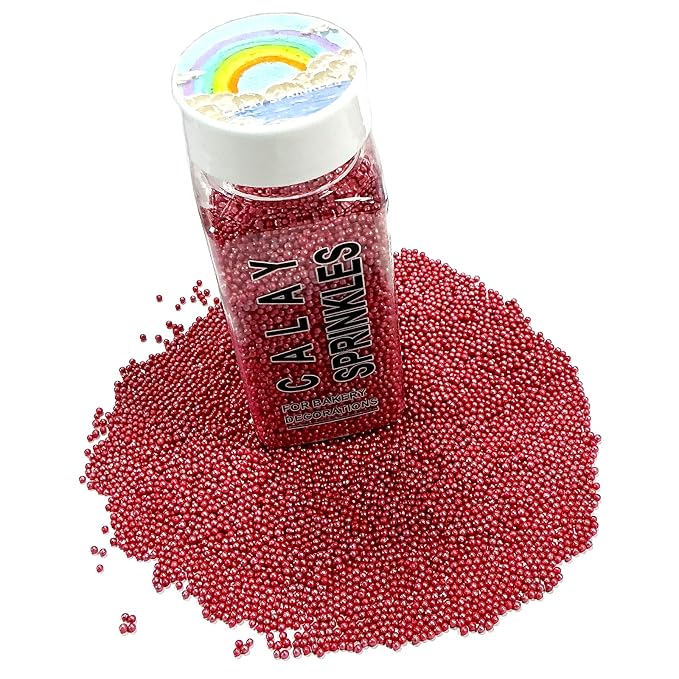 Homipooty Nonpareils Sprinkles Edible Red Pearl Sugar sprinkles 110g/3.88oz 2mm Mini Pearls for Cake Decorating Cupcake Topper and Cookie Ice Cream Valentines Day Halloween Christmas Supplies