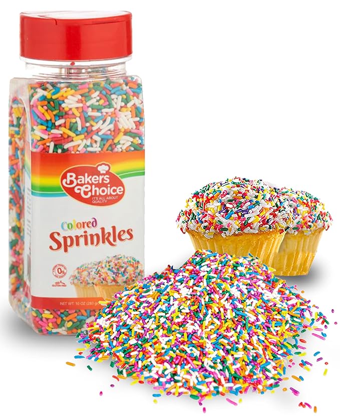 Bakers Choice Rainbow Sprinkles for Baking - Rainbow Jimmies Sprinkles for Ice Cream Toppings - Dairy Free, Kosher 10 Ounce