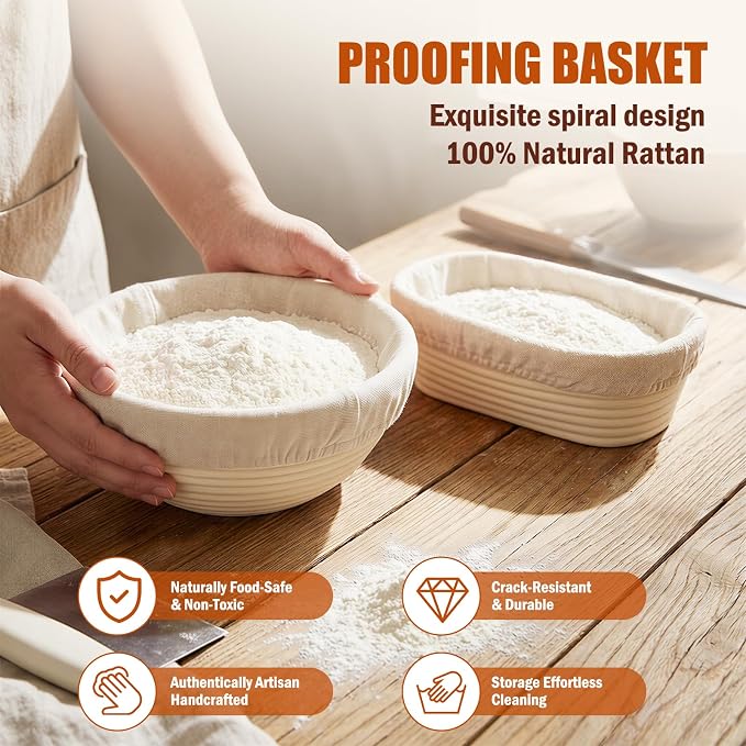 28 PCS Sourdough Starter Kit, Bread Baking Supplies with Banneton Proofing Basket, Dough Whisk, Bread Lame, Silicone Baking Sling and Dough Scraper