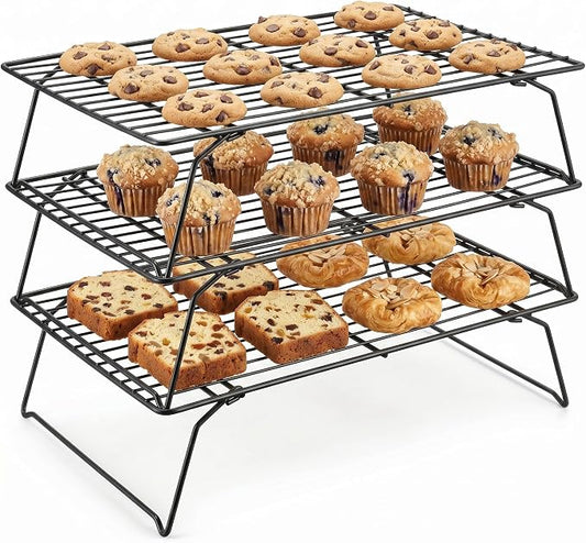 Cooling Racks for Baking, 3-Tier Stackable Wire Cooling Rack Set 10"x15.8",Heavy Duty Oven Safe Rust-Resistant Wire Rack for Cookie Sheet Roasting Grilling, Dishwasher Safe