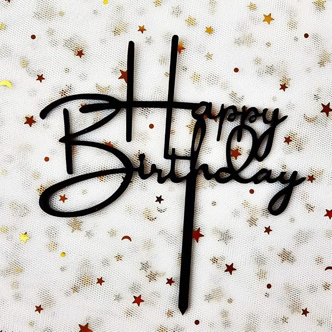 Happy Birthday Cake Topper for Birthday Party Decorations (Black Acrylic)